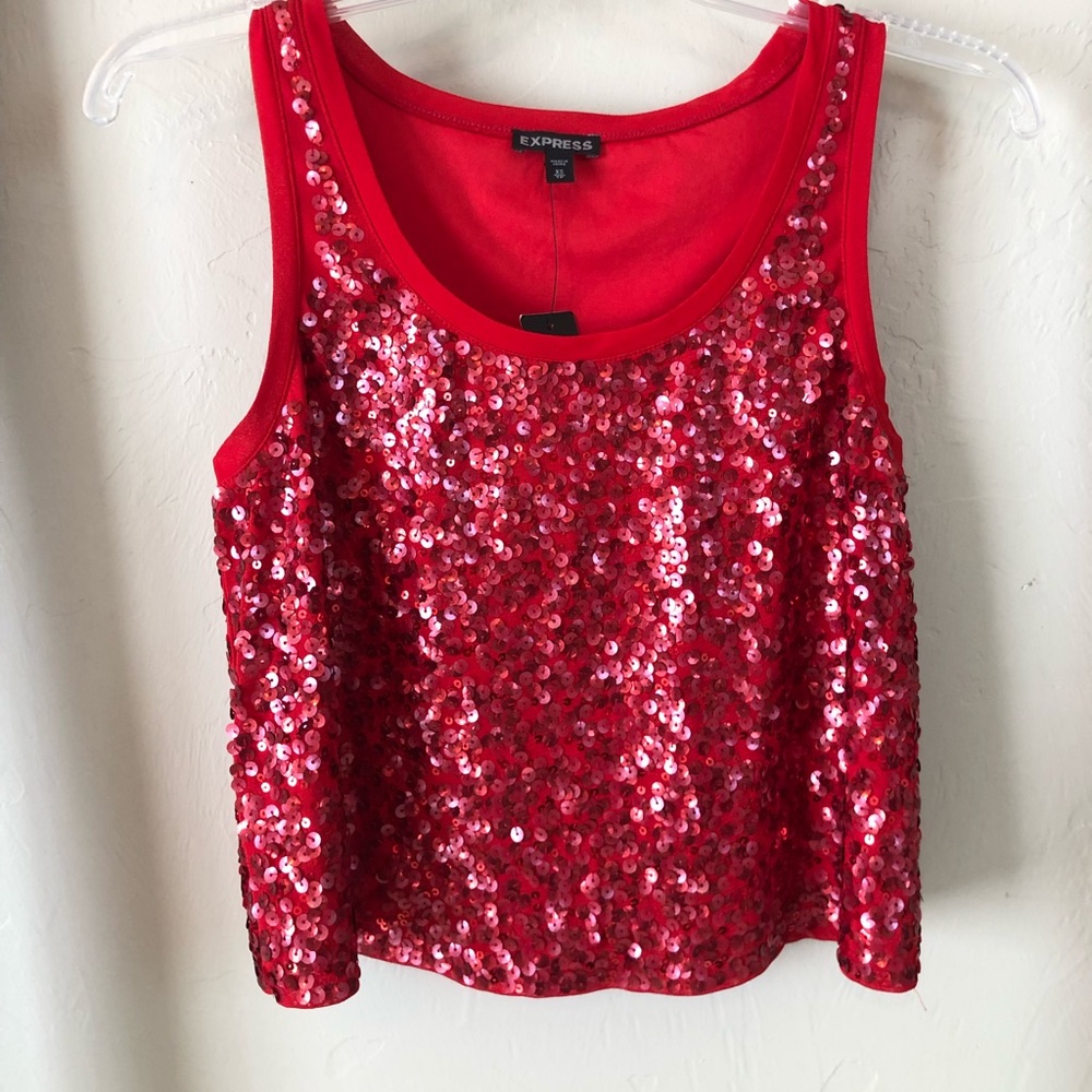 Express sequin crop top in red, XS